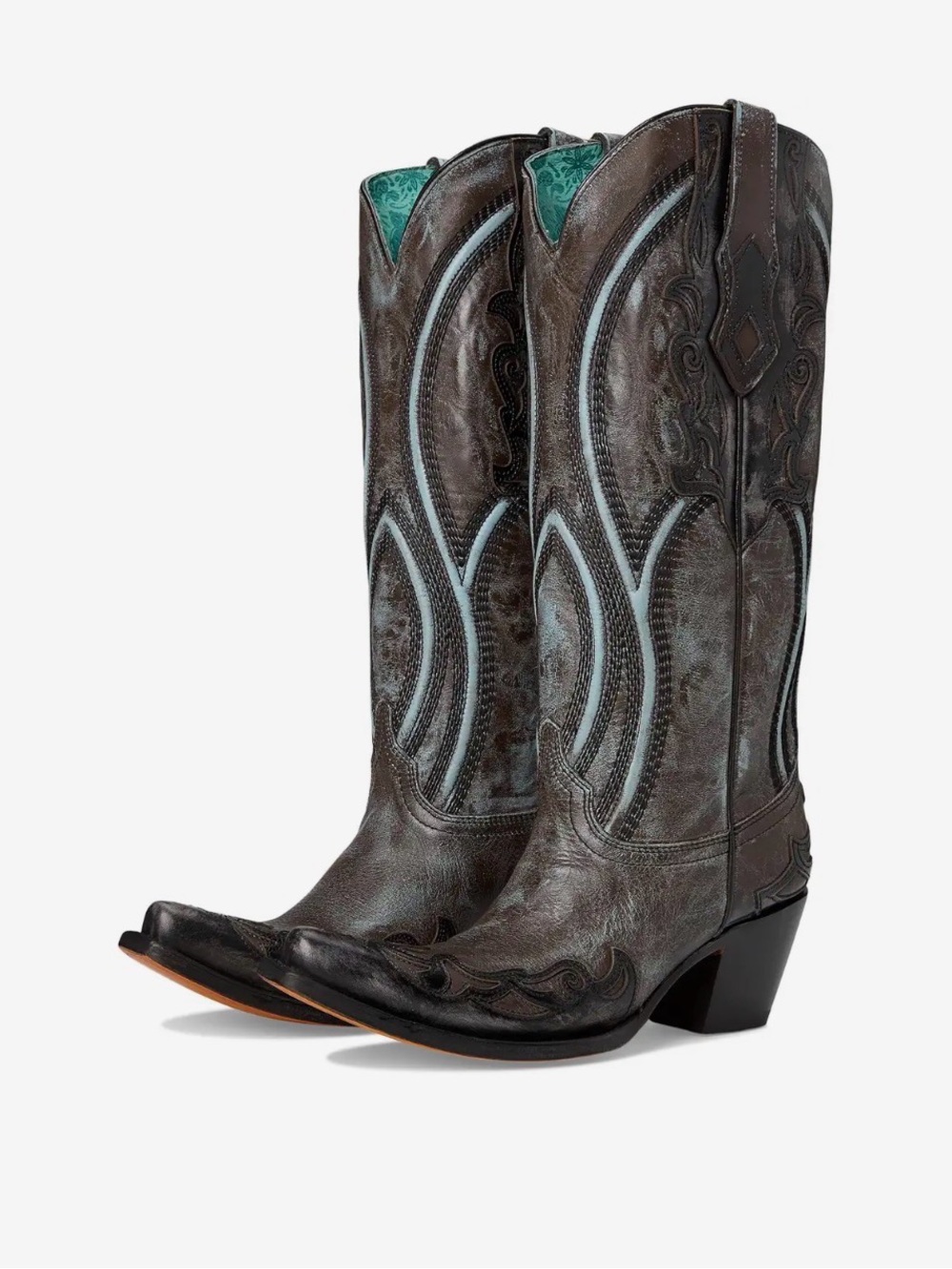 Corral Womens Brown-Blue Overlay Embroidery Tall Top Boot Size 6.5 NWT